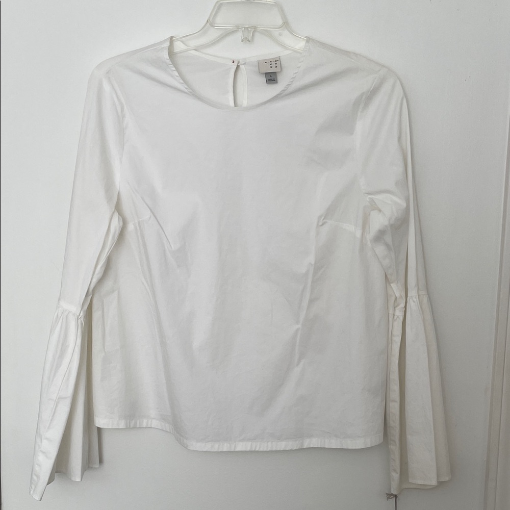 a new day Elegant White Blouse with Bell Sleeves